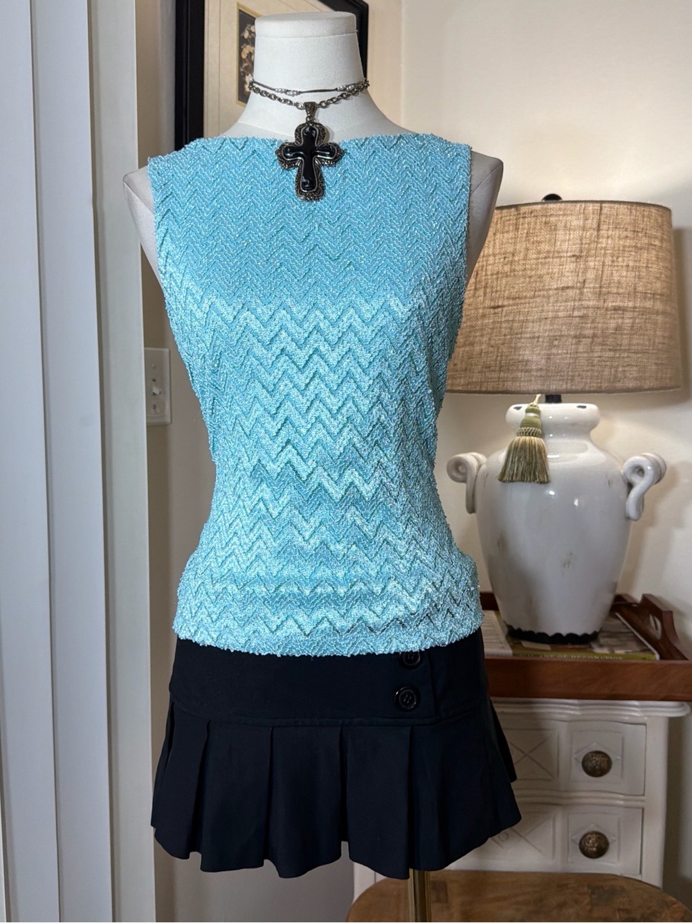 My Michelle Aqua Blue Chevron Knit Tank